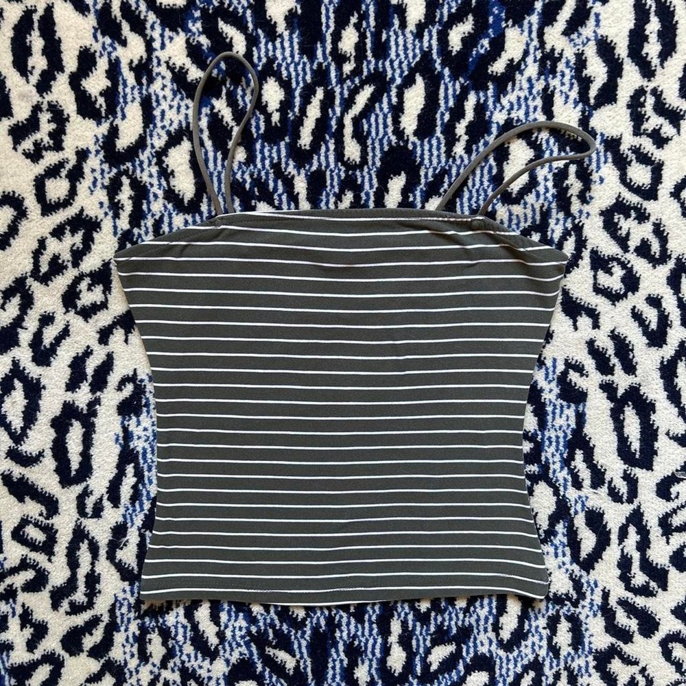 Rue 21 white and olive green horizontal striped tank top with spaghetti straps